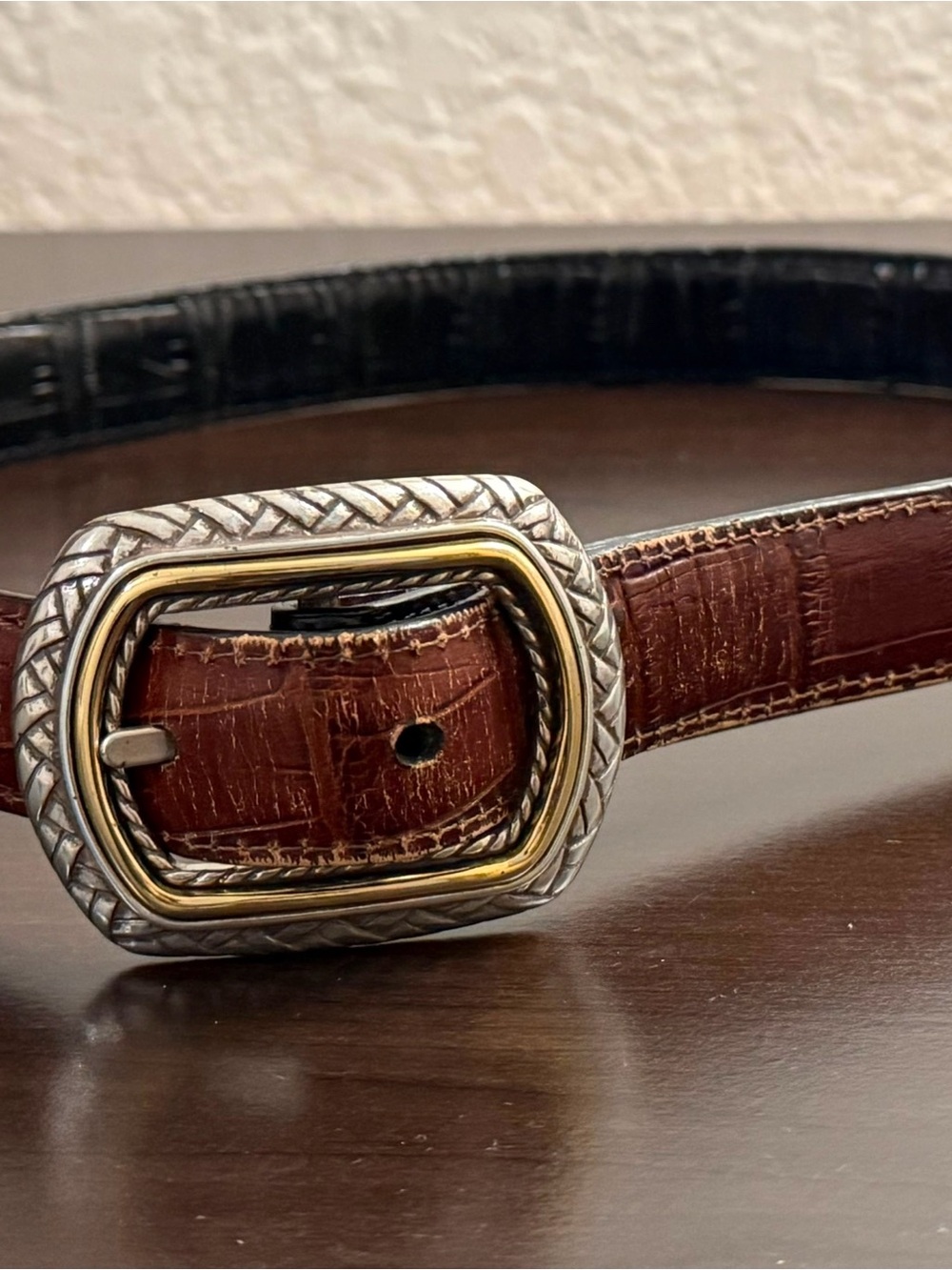 Vintage Reversible Black Brown Croc Embossed Leather Belt Western Size 28 S/M - Picture 9 of 15